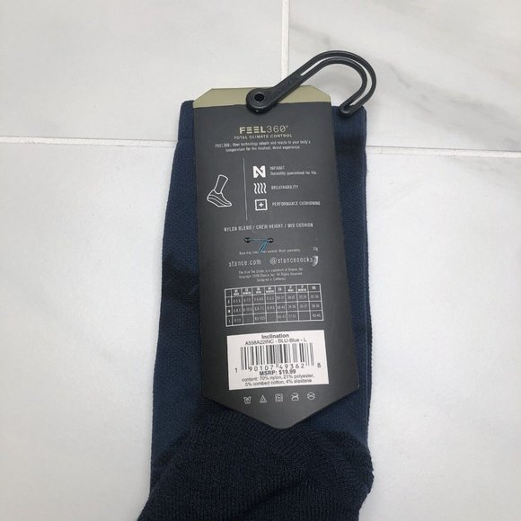 Stance Men's Inclination 'Blue' Nylon Blend Athletic Crew Sock A558A22INC size L - Picture 3 of 4